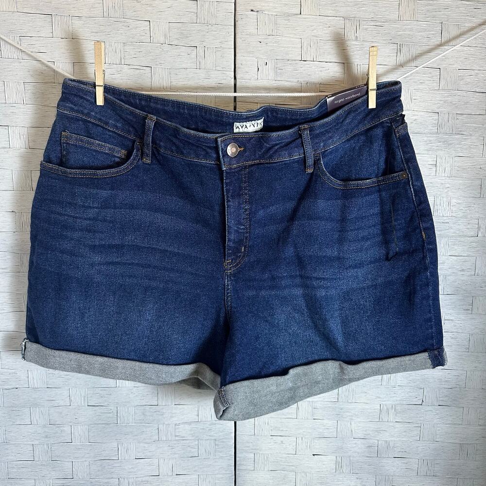 Ava & viv Womens Bermuda denim shorts dark wash high-rise Mini pockets Plus Sz 